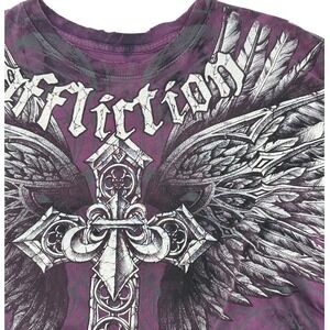 Affliction Mens Large Purple Tie Dye Winged Cross Graphic T-Shirt USA Made